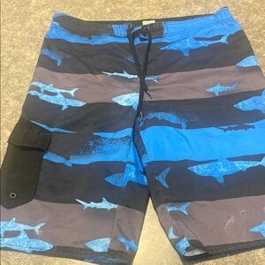 Hang Ten Blue Shark Print Swim Board Shorts